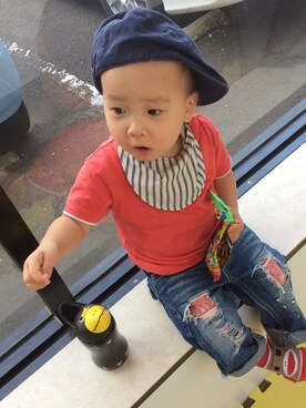 「ZARA KIDSのアイテム（ハンチング/ベレー帽）」を使った、MUSASHIさん（キッズ・80cm）の秋コーディネート