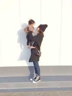 「オールスター」｜「アイテム（チェスターコート）」を使った、宇佐美 彩さん（レディース・162cm）の冬コーディネート