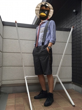 「アイテム（ネクタイ、レッド系）」を使った、ペンギン隊長さん（メンズ・180cm）の夏コーディネート