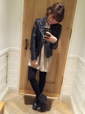 「Lily Brown」｜「アイテム（ライダースジャケット）」を使った、mkさん（レディース・149cm）の春コーディネート