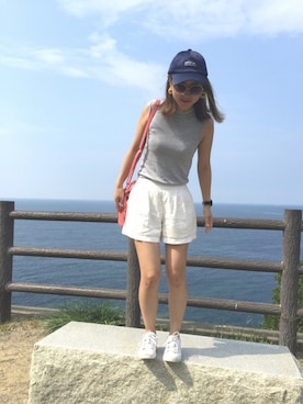 「ノースリーブニット」｜「アイテム（キャップ）」を使った、nadamiiさん（レディース・164cm）の夏コーディネート