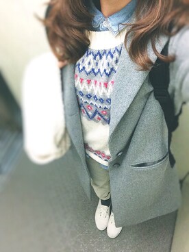 「ダンガリーシャツ」｜「アイテム（チェスターコート）」を使った、a i n aさん（レディース・163cm）の冬コーディネート