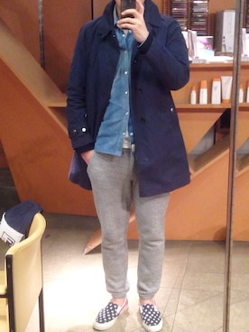 「スウエットパンツ」｜「アイテム（ステンカラーコート）」を使った、RYUTAさん（メンズ・180cm）の春コーディネート