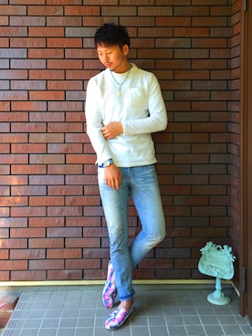「DOWBL（ダブル）のアイテム（アクセサリー）」を使った、☻KACCIさん（メンズ・173cm）の春コーディネート