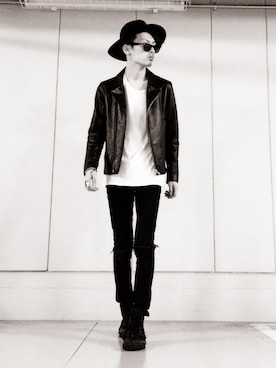 「GIVENCHY」｜「アイテム（ライダースジャケット）」を使った、ANOTHER-Jさん（メンズ・175cm）の秋コーディネート