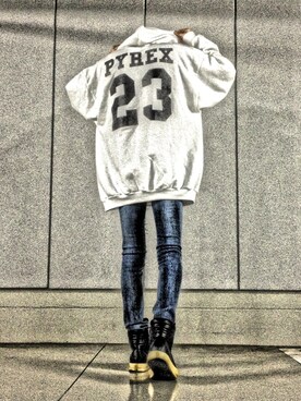 「PYREX VISION（パイレックスヴィジョン）のアイテム（パーカー）」を使った、ANOTHER-Jさん（メンズ・175cm）の秋コーディネート