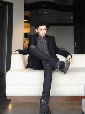 「JOHN LAWRENCE SULLIVAN」｜「アイテム（ハンチング/ベレー帽）」を使った、ANOTHER-Jさん（メンズ・175cm）の春コーディネート