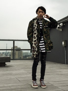 「Saint Laurent」｜「アイテム（ミリタリージャケット）」を使った、ANOTHER-Jさん（メンズ・175cm）の春コーディネート