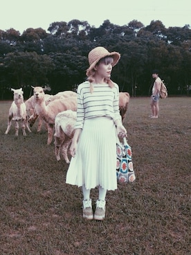 「ZARA（ザラ）のアイテム（スカート、ホワイト系）」を使った、しきさん（レディース・155cm）の春コーディネート