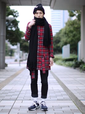「Lui's（ルイス）のアイテム（ニットキャップ/ビーニー）」を使った、izさん（メンズ・177cm）の冬コーディネート