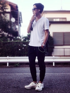 「ALLEGE（アレッジ）のアイテム（ニットキャップ/ビーニー）」を使った、izさん（メンズ・177cm）の夏コーディネート