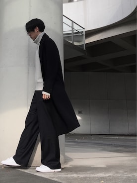 「ワイドスラックス」｜「アイテム（チェスターコート）」を使った、izさん（メンズ・177cm）の冬コーディネート
