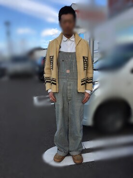 「ヒッコリー」｜「アイテム（つなぎ/オールインワン）」を使った、たろささん（メンズ・170cm）の冬コーディネート