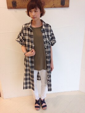 「Ray Cassin」｜「アイテム（シャツワンピース）」を使った、sayabeeさん（レディース・162cm）の夏コーディネート