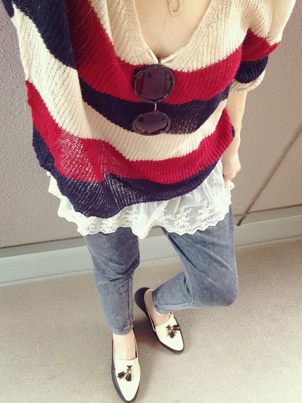 「Ungrid、TODAYFUL、ボーダー、ニット、プレッピー」｜「Ungridのアイテム（ニット/セーター、その他）」を使った、yuzupiさん（レディース・159cm）の夏コーディネートの1枚目の写真