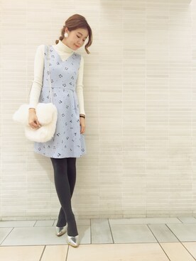 「MERCURYDUO（マーキュリーデュオ）のアイテム（クラッチバッグ）」を使った、ゆなさん（レディース・162cm）の冬コーディネート