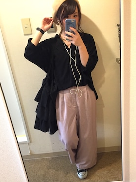 「スキッパーシャツ」｜「アイテム（ハンチング/ベレー帽）」を使った、Biskoさん（レディース・148cm）の秋コーディネート