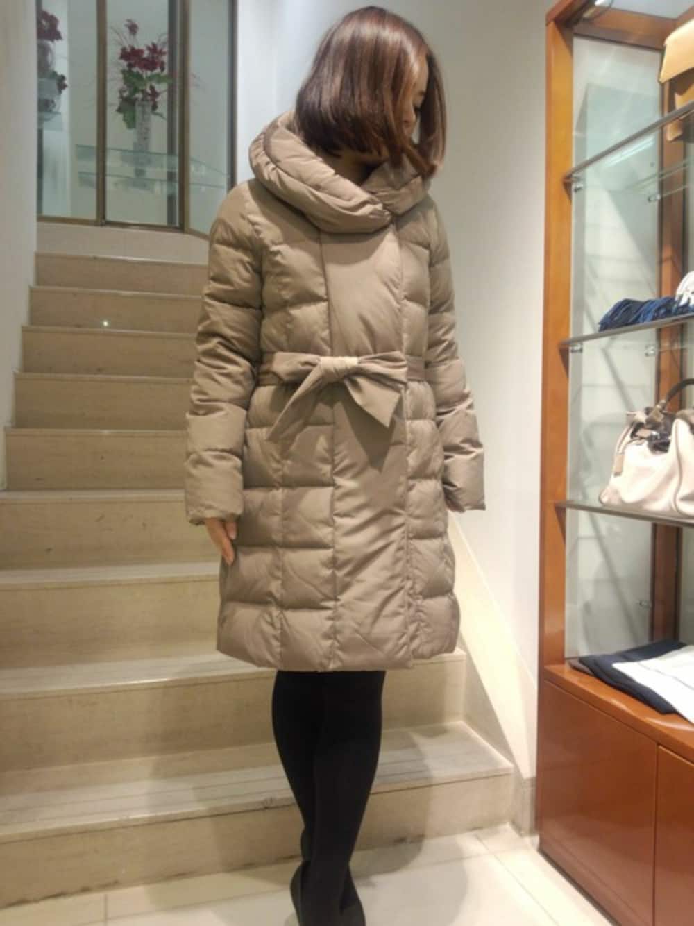 「Viaggio Bluのソフトエステルスタンドショールダウン（その他アウター、ブラウン系）」を使った、yuunaさん（レディース・156cm）の冬コーディネートの1枚目の写真