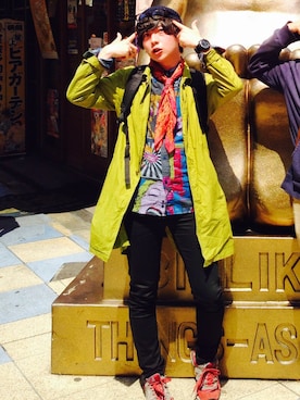 「アイテム（ステンカラーコート、グリーン系）」を使った、ゆーまさん（メンズ・170cm）の冬コーディネート