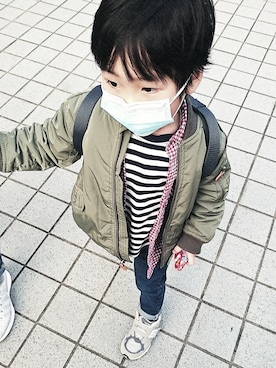 「親子でおそろい」｜「アイテム（ミリタリージャケット）」を使った、Seanさん（キッズ・100cm）の冬コーディネート