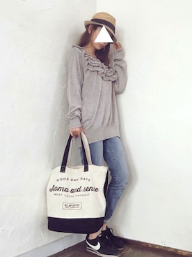 「ALL DAY COFFEE（オールディコーヒー）のアイテム」を使った、m♡さん（レディース・154cm）の春コーディネート