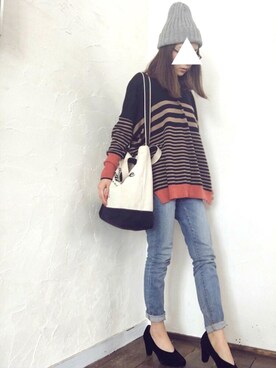 「ALL DAY COFFEE（オールディコーヒー）のアイテム」を使った、m♡さん（レディース・154cm）の春コーディネート