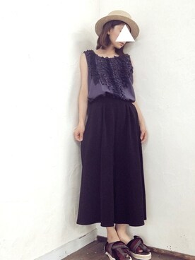 「レースタンク」｜m♡さん（レディース・154cm）の夏コーディネート