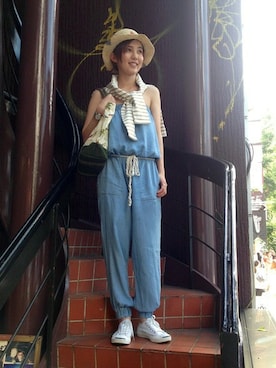 「Ray BEAMS（レイビームス）のアイテム（つなぎ/オールインワン）」を使った、kaoriさん（レディース・166cm）の夏コーディネート