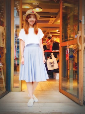 「ひざ丈スカート」｜「アイテム（アクセサリー）」を使った、kaoriさん（レディース・166cm）の夏コーディネート