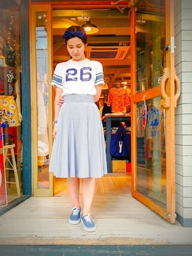 「ひざ丈スカート」｜「アイテム（アクセサリー）」を使った、kaoriさん（レディース・166cm）の夏コーディネート