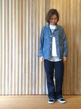 「白」｜「アイテム（カバーオール）」を使った、kaoriさん（レディース・166cm）の冬コーディネート
