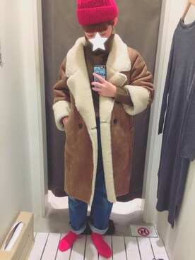 「ハイウエストパンツ」｜「アイテム（ムートンコート）」を使った、Chii🌈さん（レディース・155cm）の冬コーディネート
