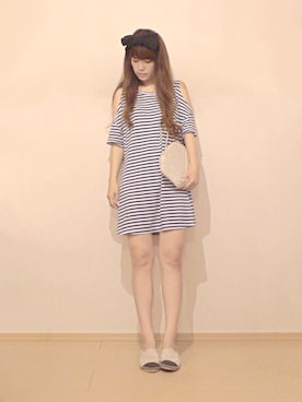 「オープンショルダー」｜「アイテム（その他シューズ）」を使った、まいさん（レディース・164cm）の夏コーディネート