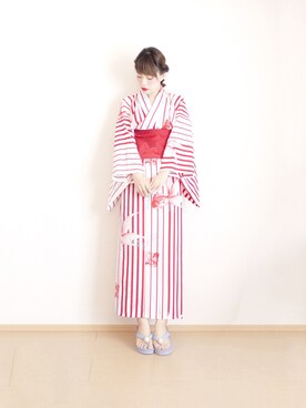 「アイテム（水着/着物・浴衣、レッド系）」を使った、まいさん（レディース・164cm）の夏コーディネート