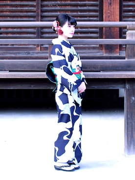 「black」｜「アイテム（浴衣）」を使った、まいさん（レディース・164cm）の冬コーディネート