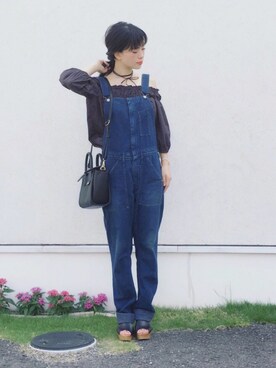 「ADAM ET ROPE'（アダムエロペ）のアイテム（オールインワン・サロペット）」を使った、まいさん（レディース・164cm）の夏コーディネート