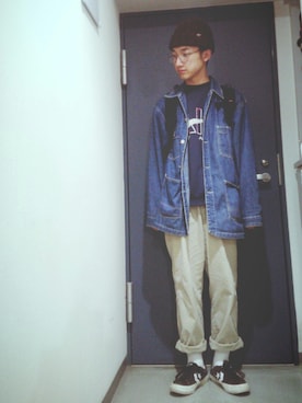 「ニットキャップ」｜「アイテム（カバーオール）」を使った、Junさん（メンズ・170cm）の秋コーディネート