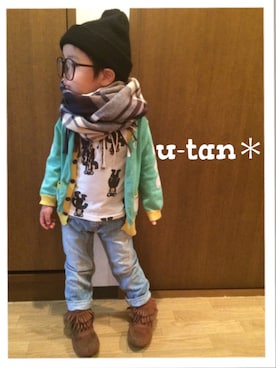 「DISCOAT（ディスコート）のアイテム（ニットキャップ/ビーニー）」を使った、u-tan＊さん（キッズ・100cm）の冬コーディネート