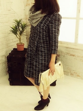 「アイテム（ストール/ショール）」を使った、りんごさん（レディース・155cm）の冬コーディネート