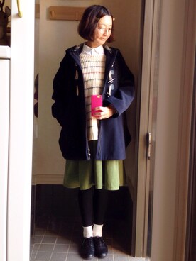 「タイツ×靴下」｜「アイテム（ダッフルコート）」を使った、しほこさん（レディース・163cm）の冬コーディネート