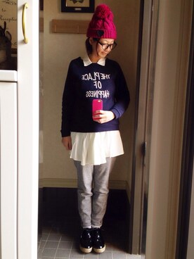 「スウェット×シャツ」｜しほこさん（レディース・163cm）の冬コーディネート