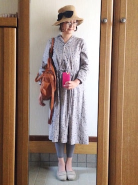 「麦わら帽子」｜「アイテム（モカシン/デッキシューズ）」を使った、しほこさん（レディース・163cm）の春コーディネート