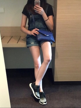 「PULL&BEAR（プルアンドベア）のアイテム（オールインワン・サロペット）」を使った、Kimvyさん（レディース・165cm）の夏コーディネート