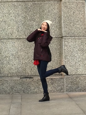 「northface（ノースフェイス）のアイテム（ダウンジャケット/コート）」を使った、Abbey Chanさん（レディース・168cm）の春コーディネート