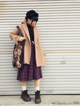「ウエストイン」｜「アイテム（チェスターコート）」を使った、_さん（レディース・155cm）の冬コーディネート