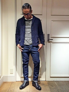 「アイテム（カーディガン/ボレロ）」を使った、KOBAYASHIさん（メンズ・176cm）の春コーディネート