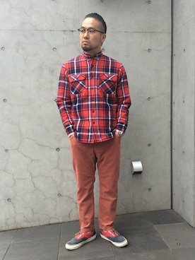 「赤×赤」｜KOBAYASHIさん（メンズ・176cm）の秋コーディネート