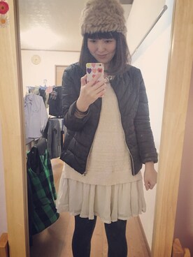「GU（ジーユー）のアイテム（ノーカラージャケット、ブラック系）」を使った、ｍｉｈｏさん（レディース・157cm）の秋コーディネート