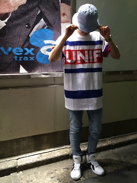 「UNIF（ユニフ）のアイテム（Tシャツ/カットソー）」を使った、WARPさん（メンズ・175cm）の夏コーディネート