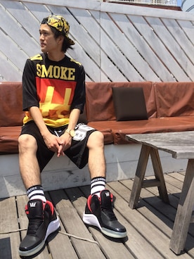 「UNIF（ユニフ）のアイテム（Tシャツ/カットソー）」を使った、WARPさん（メンズ・175cm）の夏コーディネート